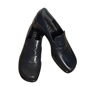 Franco Sarto Dark Navy Leather Square Toe Loafers Size 7M Formal Casual Shoes